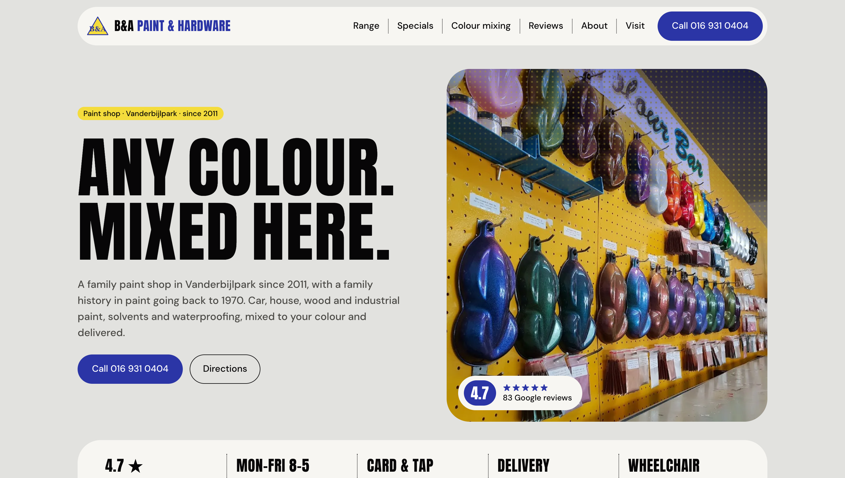 The B&A Paint & Hardware homepage