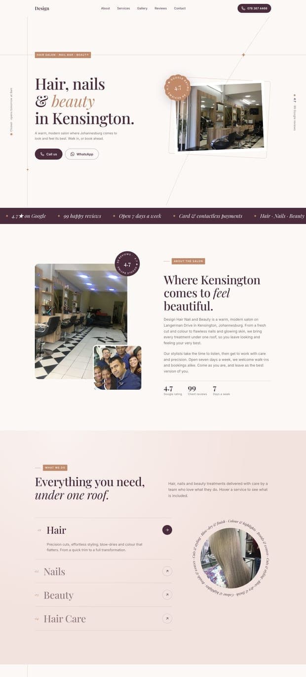 The Design Hair Nail and Beauty homepage, part 1 of 3
