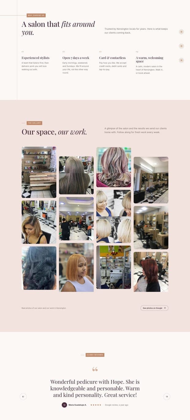 The Design Hair Nail and Beauty homepage, part 2 of 3