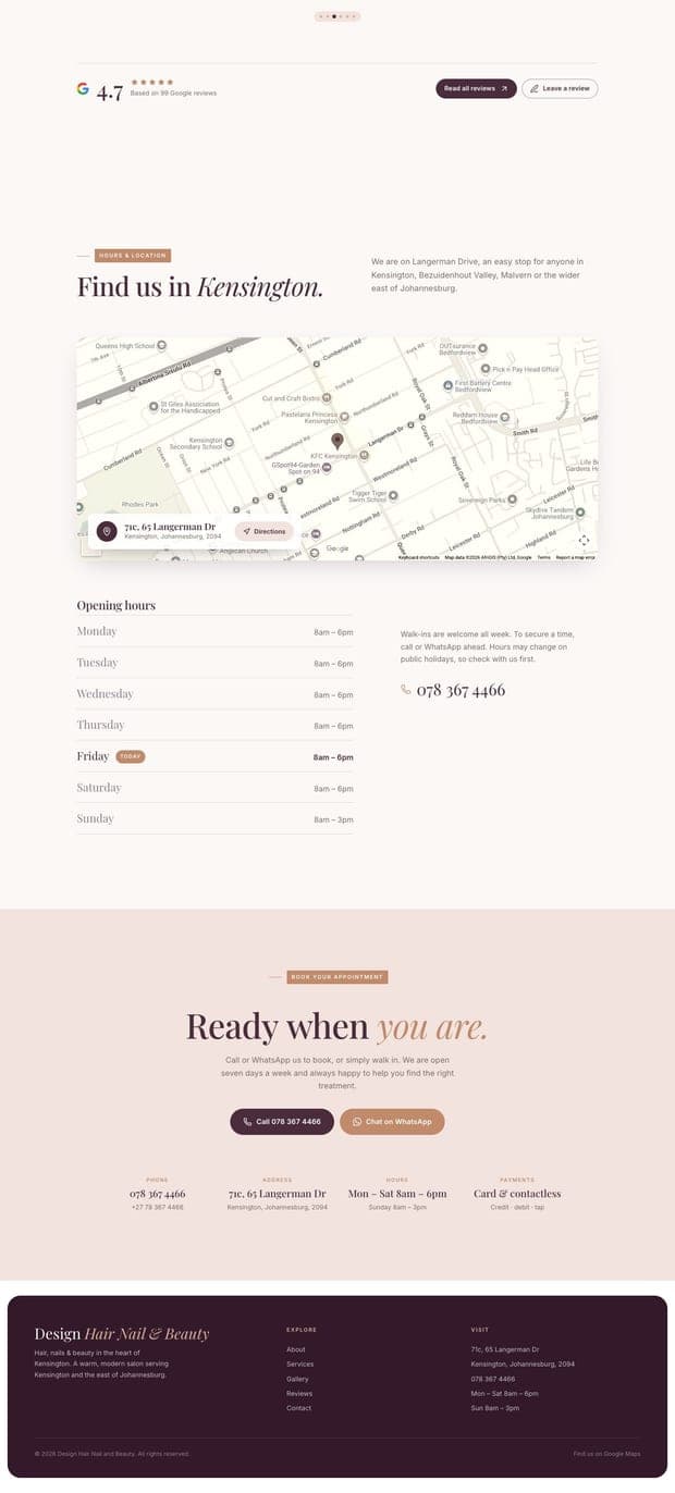 The Design Hair Nail and Beauty homepage, part 3 of 3