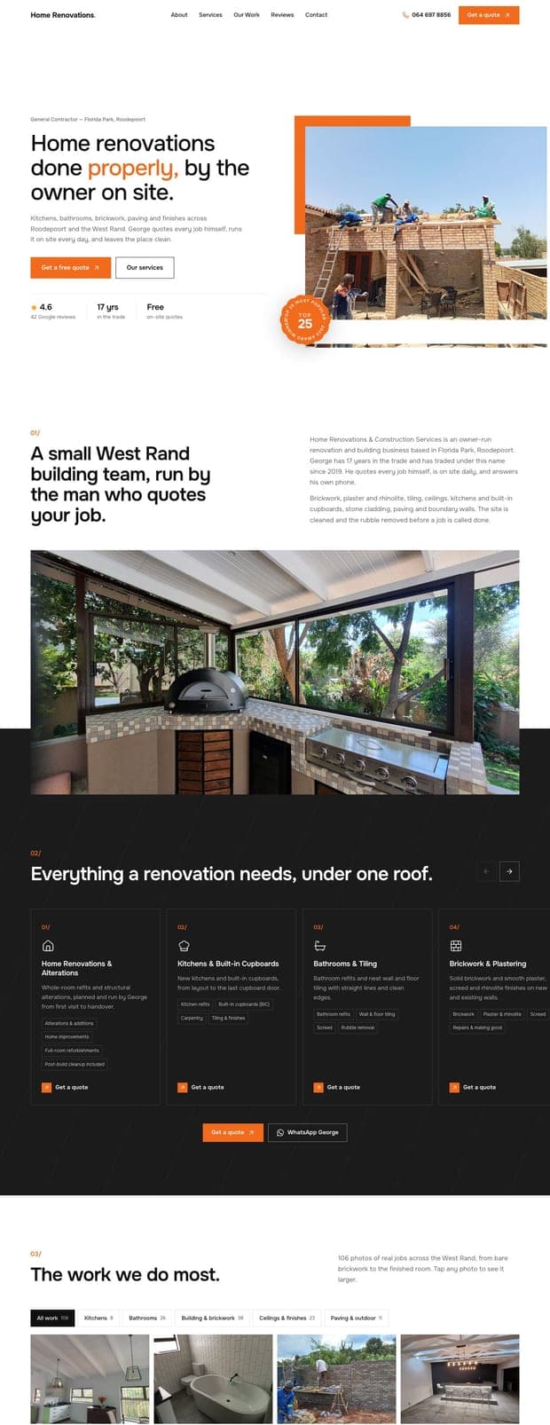 The Home Renovations & Construction Services homepage, part 1 of 3