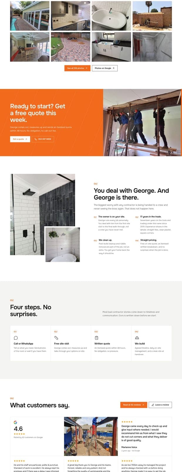 The Home Renovations & Construction Services homepage, part 2 of 3