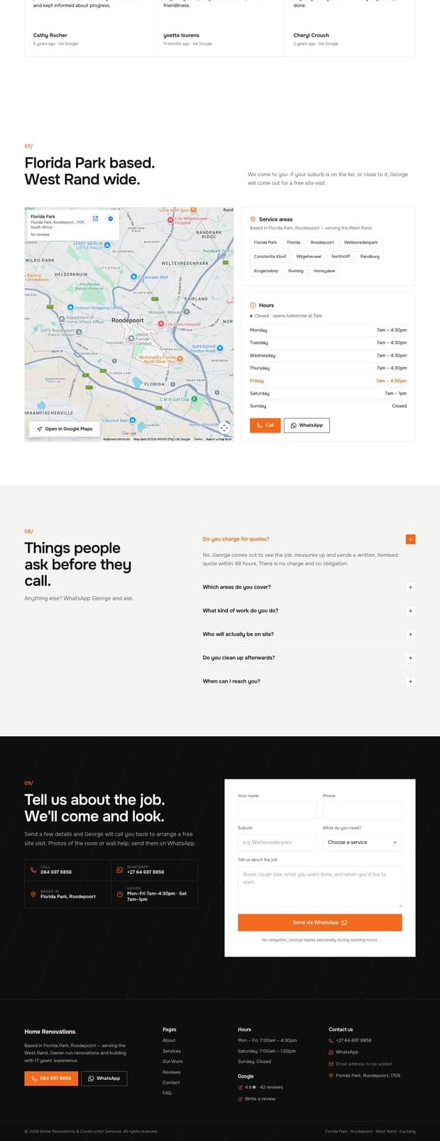 The Home Renovations & Construction Services homepage, part 3 of 3