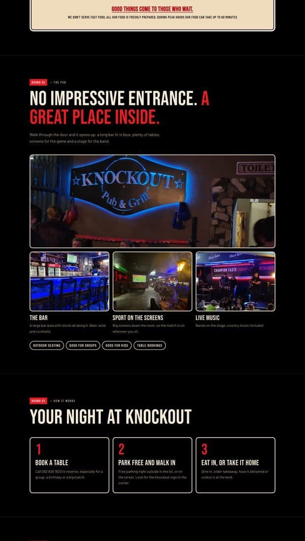 The Knock Out Pub & Grill homepage, part 2 of 3