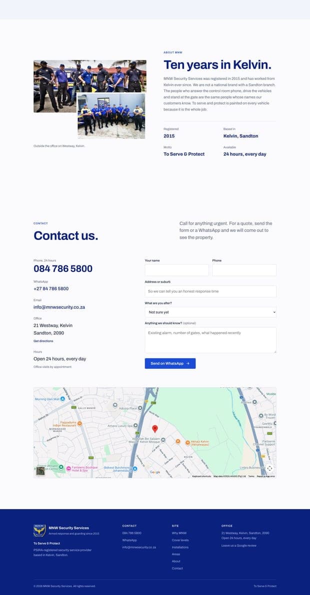 The MNW Security Services homepage, part 3 of 3
