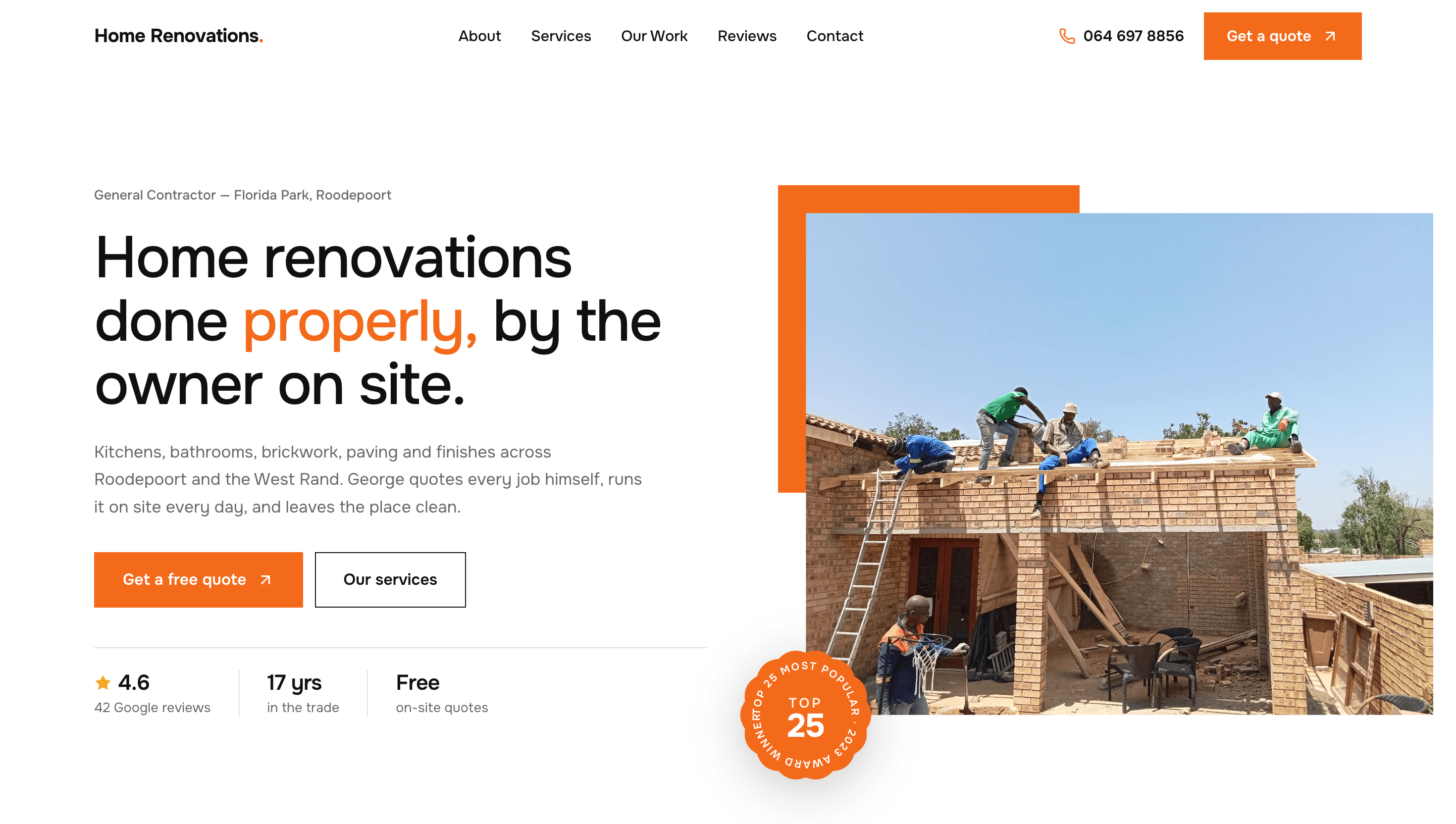 The Home Renovations & Construction Services homepage