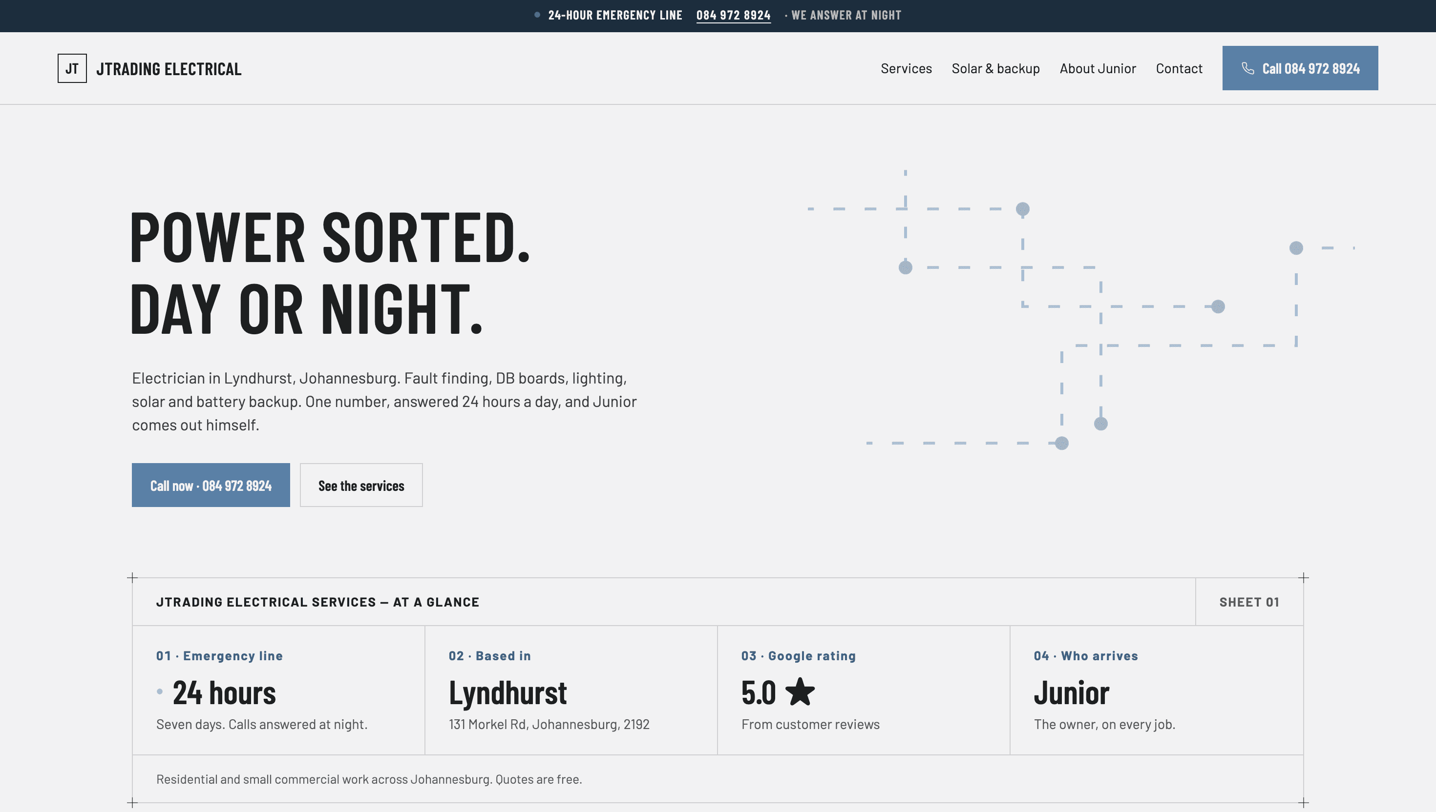 The JTrading Electrical Services homepage