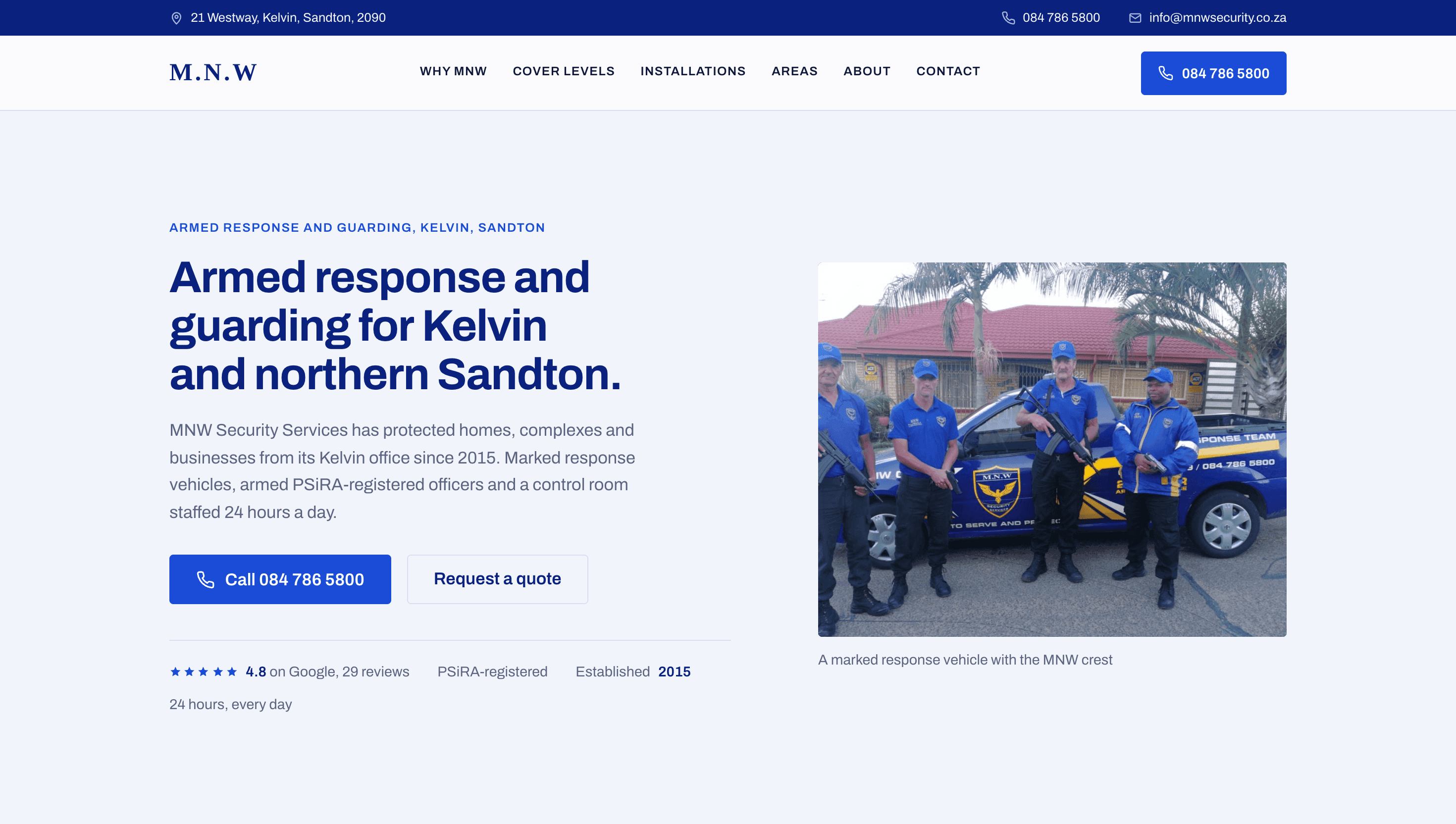 The MNW Security Services homepage
