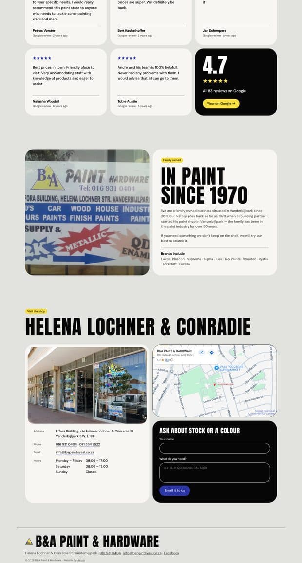 The B&A Paint & Hardware homepage, part 3 of 3
