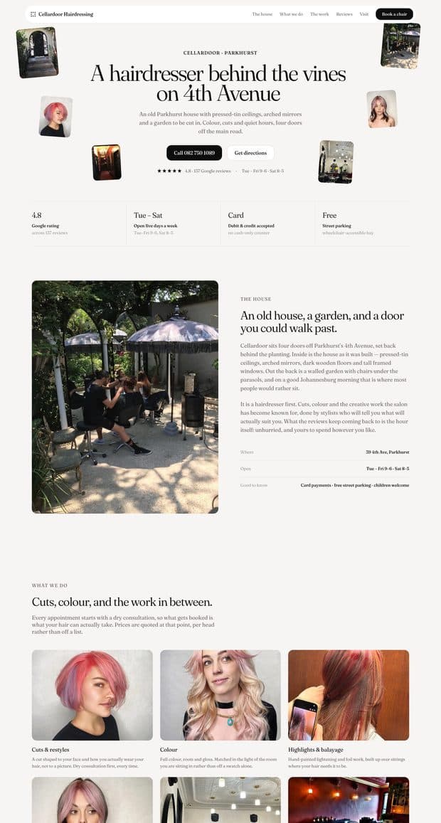 The Cellardoor Hairdressing homepage, part 1 of 3