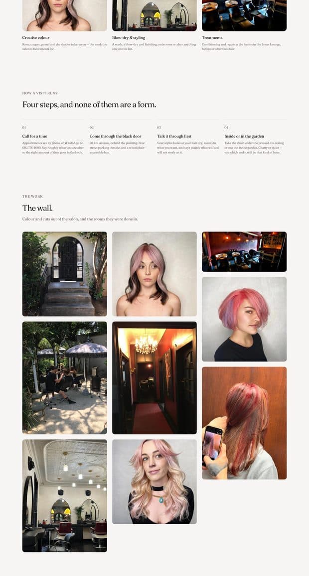 The Cellardoor Hairdressing homepage, part 2 of 3