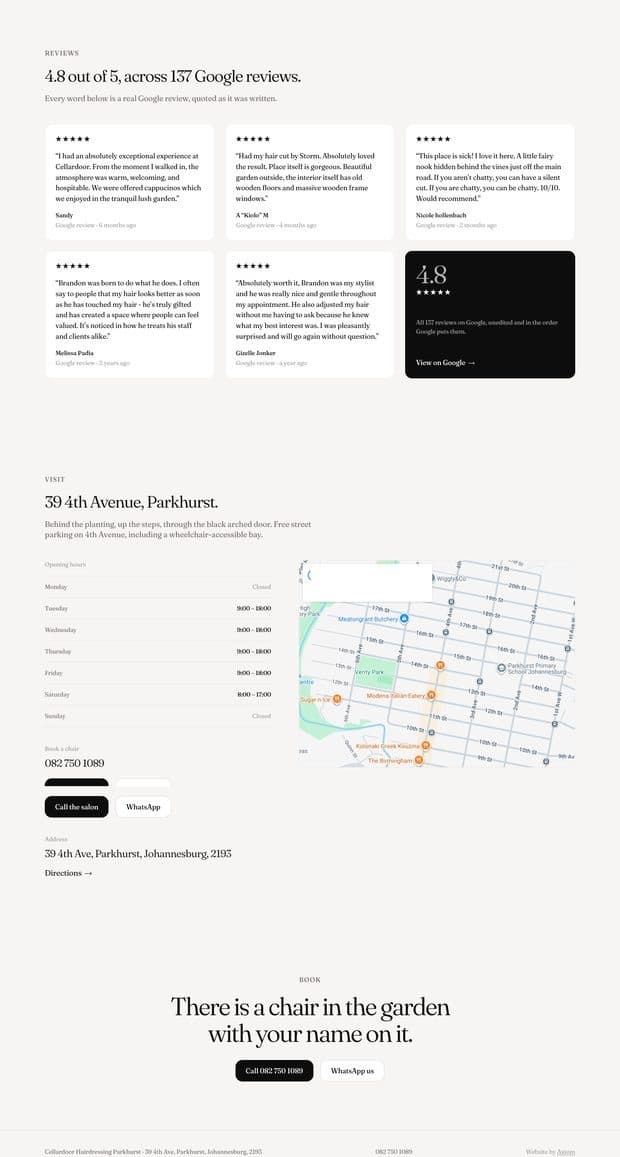 The Cellardoor Hairdressing homepage, part 3 of 3